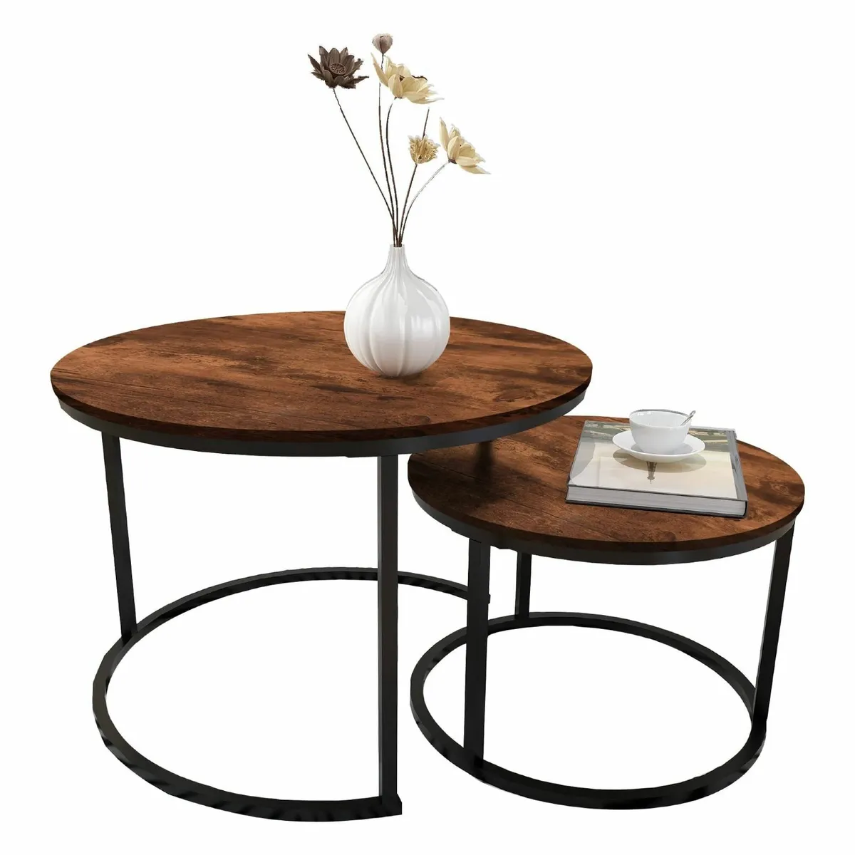 Round Nesting Coffee Table Modern Side Set of 2 - Image 4