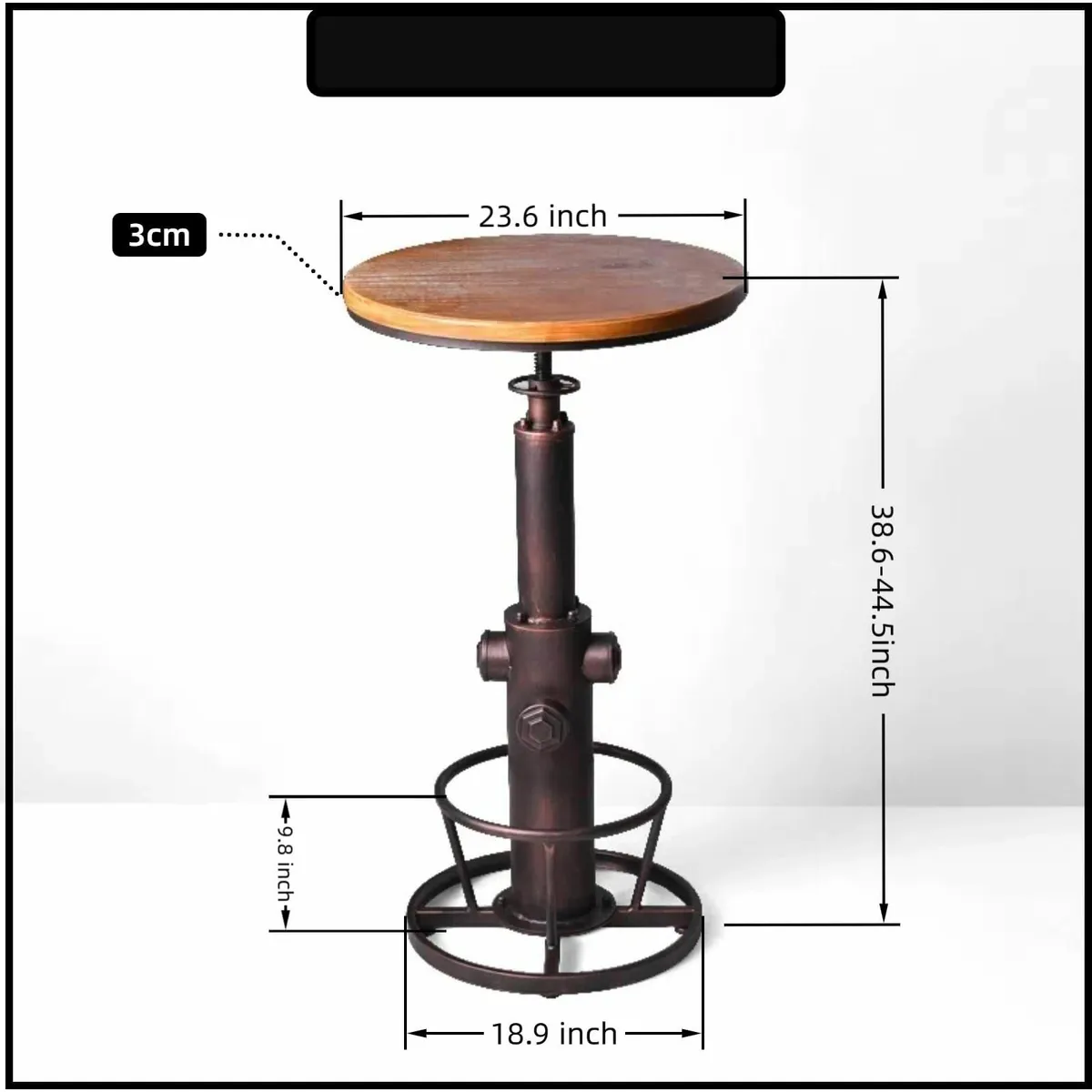 Industrial Bar Table Swivel Round Wooden Top - Image 2