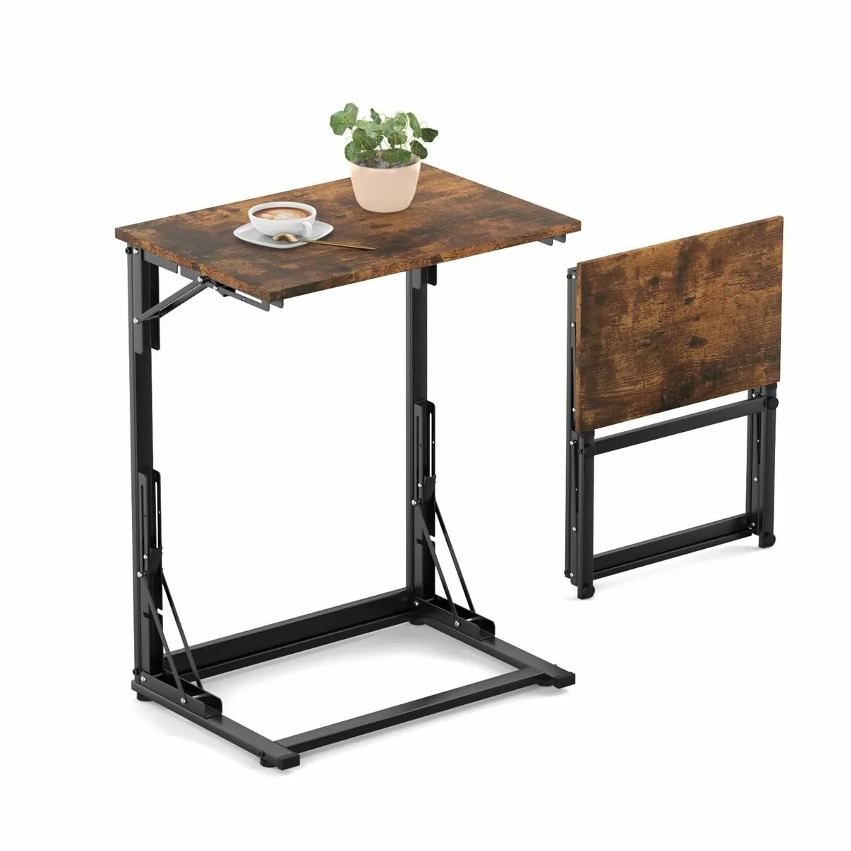 C-Shaped Side Table Foldable Laptop Sturdy Steel - Image 1