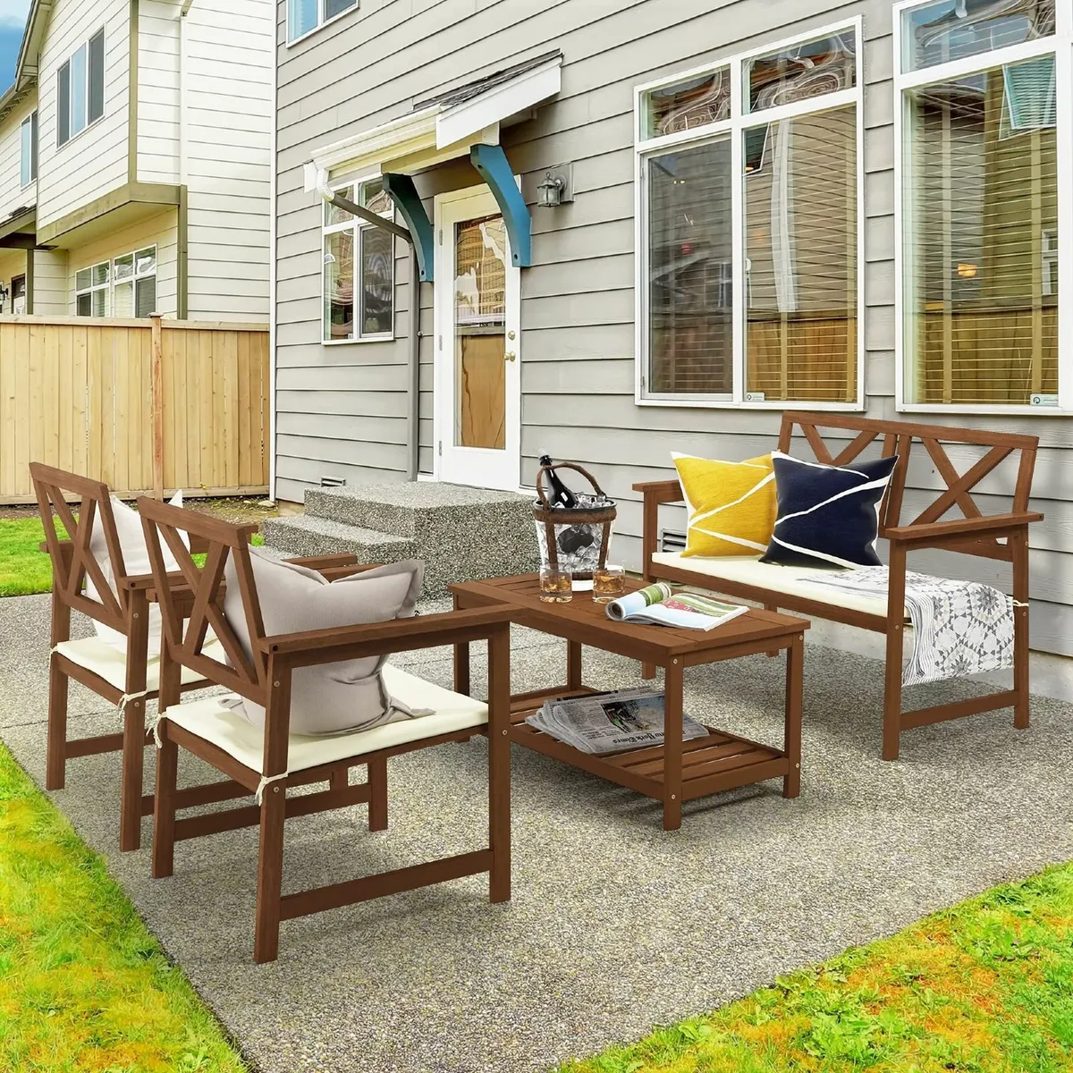 TIOMAN Patio Table Outdoor Side Coffee with Shelf - Image 2