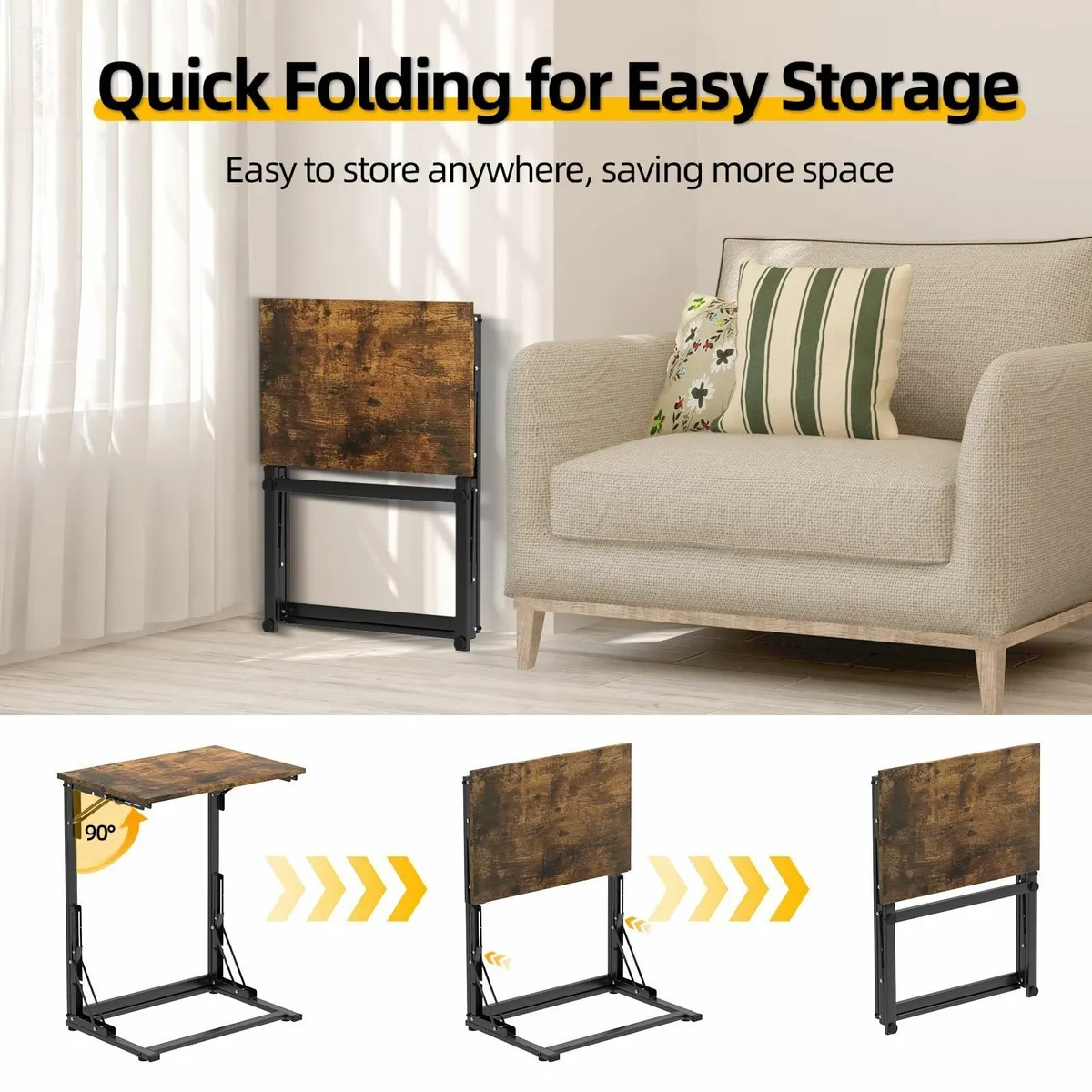 C-Shaped Side Table Foldable Laptop Sturdy Steel - Image 4