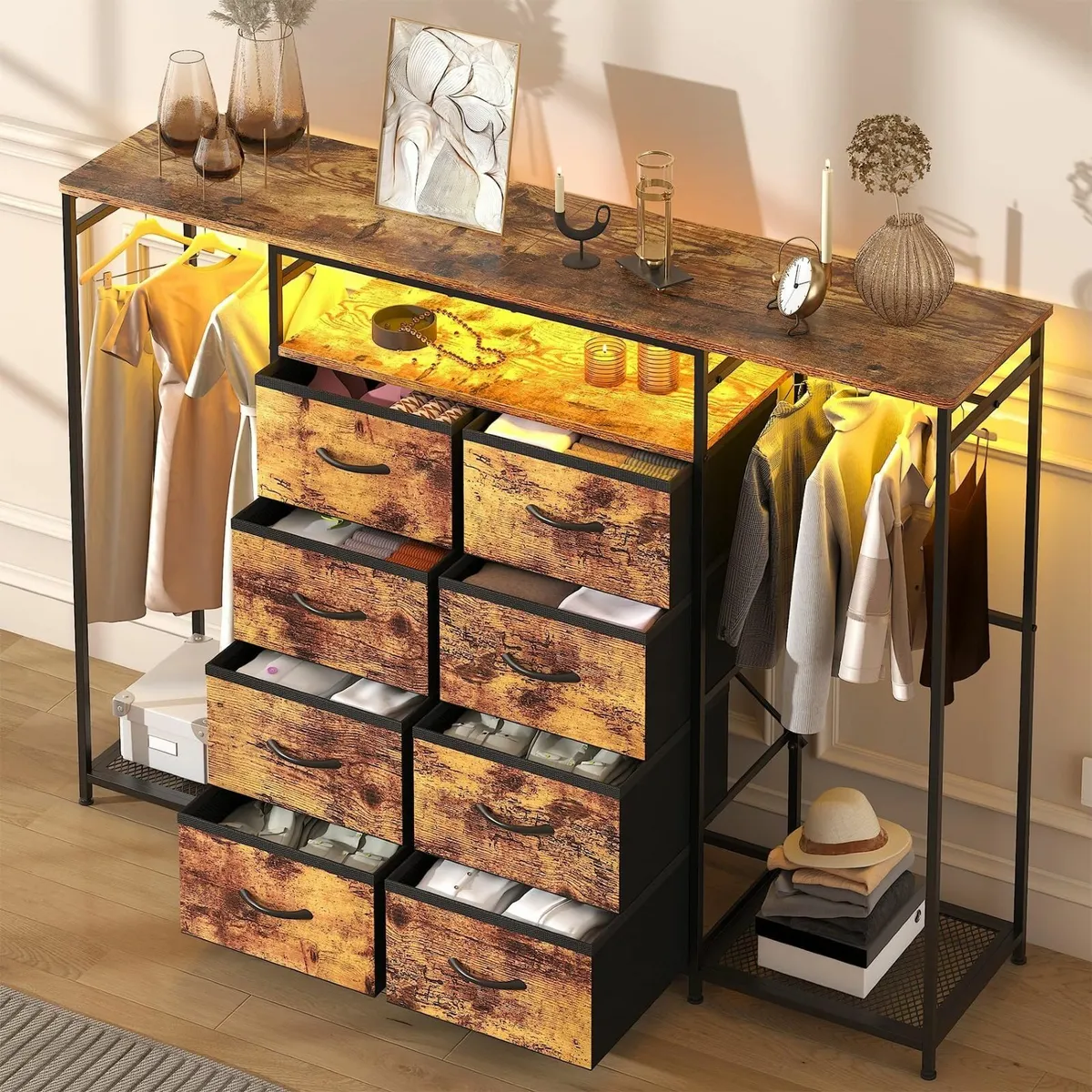 8-Drawer Dresser for Bedroom with Hanging Rack - Image 3