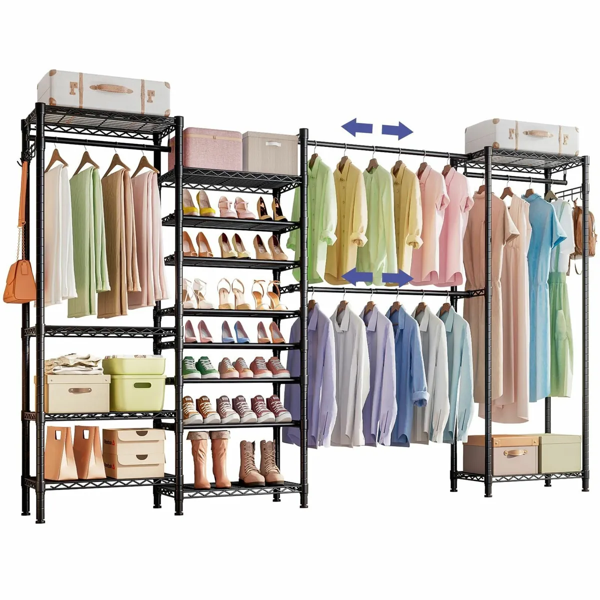 Expandable Metal Wardrobe Clothes Rail with Shoe - Image 1