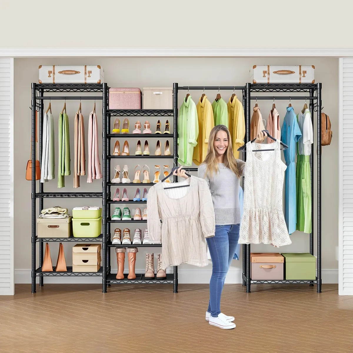 Expandable Metal Wardrobe Clothes Rail with Shoe - Image 2