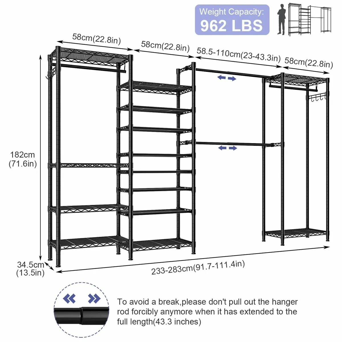 Expandable Metal Wardrobe Clothes Rail with Shoe - Image 3