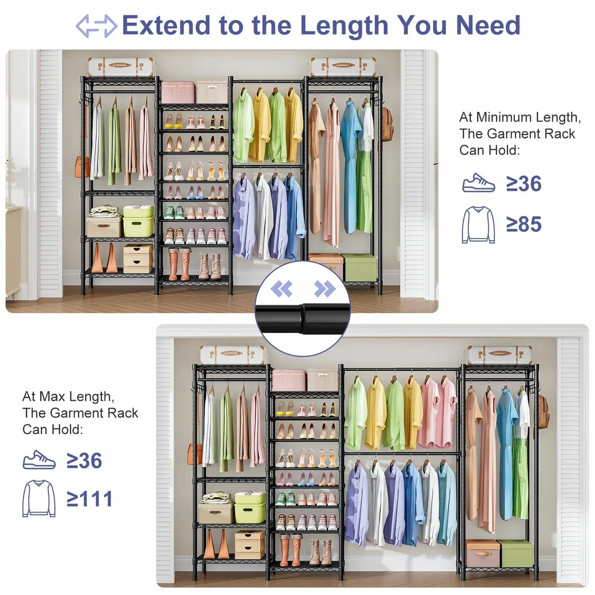 Expandable Metal Wardrobe Clothes Rail with Shoe - Image 4