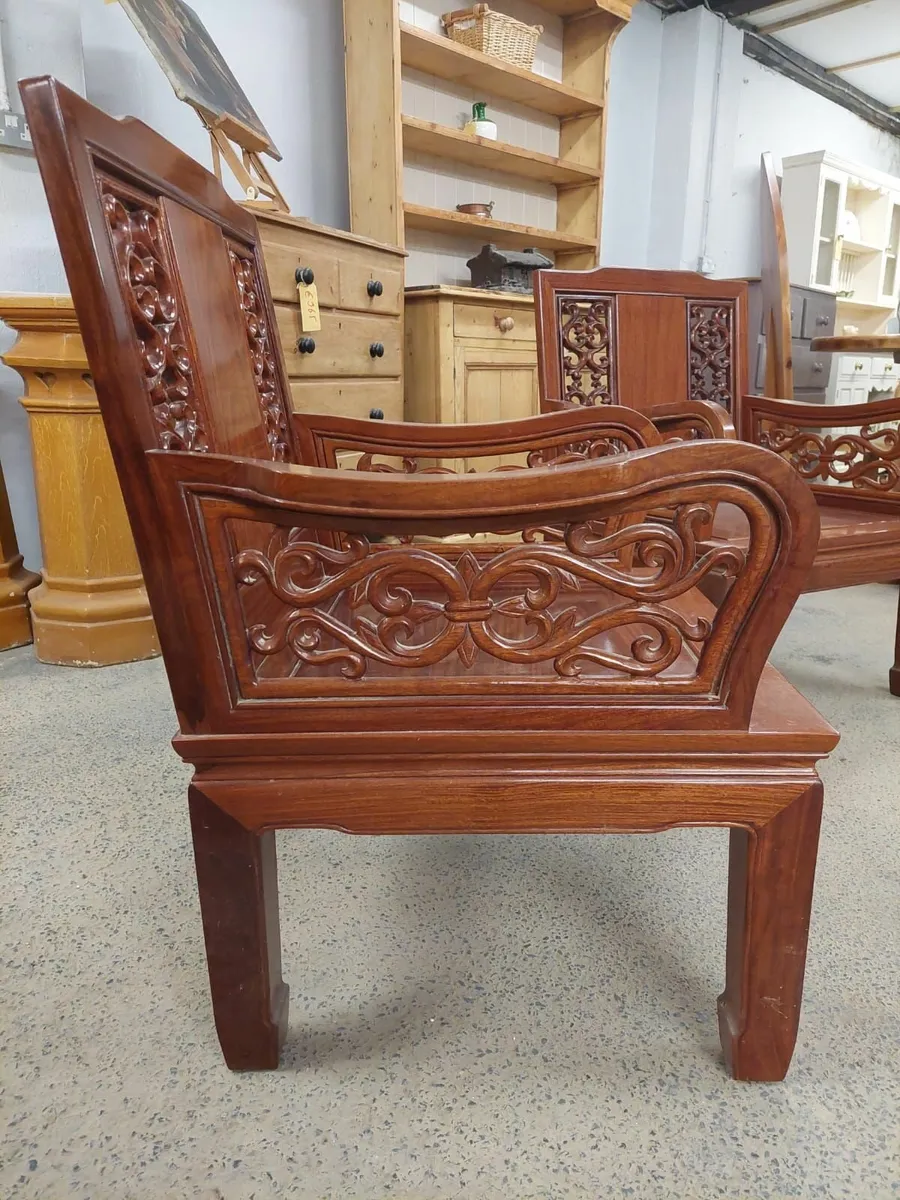 Pair vintage Chinese oak chairs - Image 3