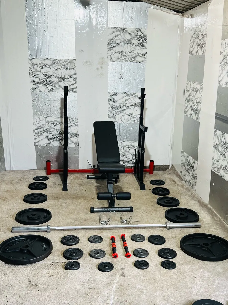 105KG OLYMPIC WEIGHTS BAR RACK BENCH DUMBBELLS - Image 1