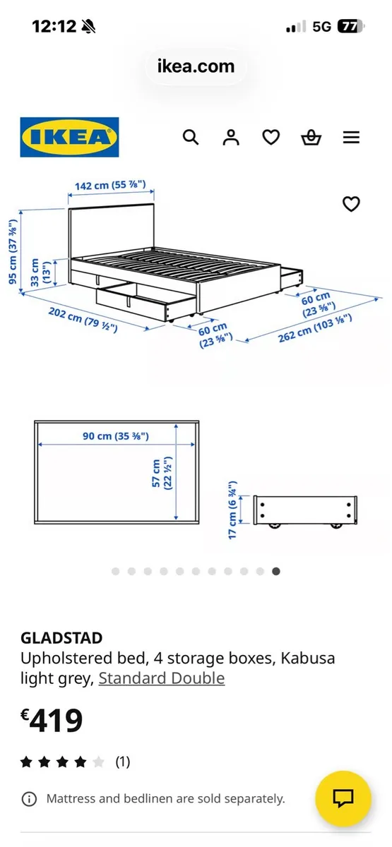 Grey double bed frame with 4 drawers & mattress - Image 2
