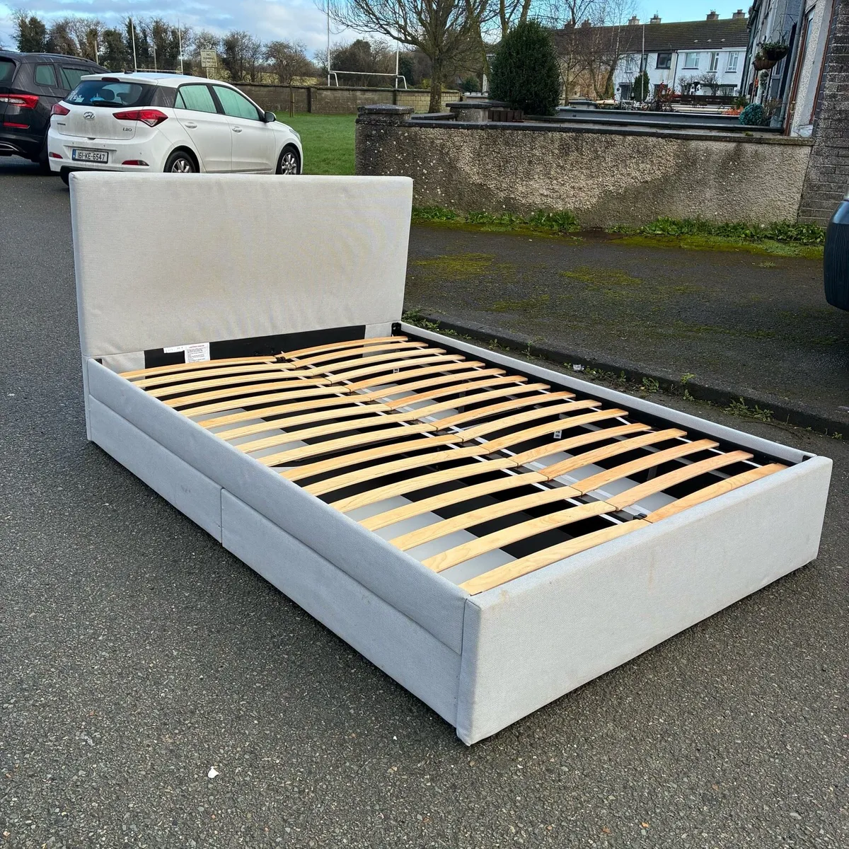 Grey double bed frame with 4 drawers & mattress - Image 3