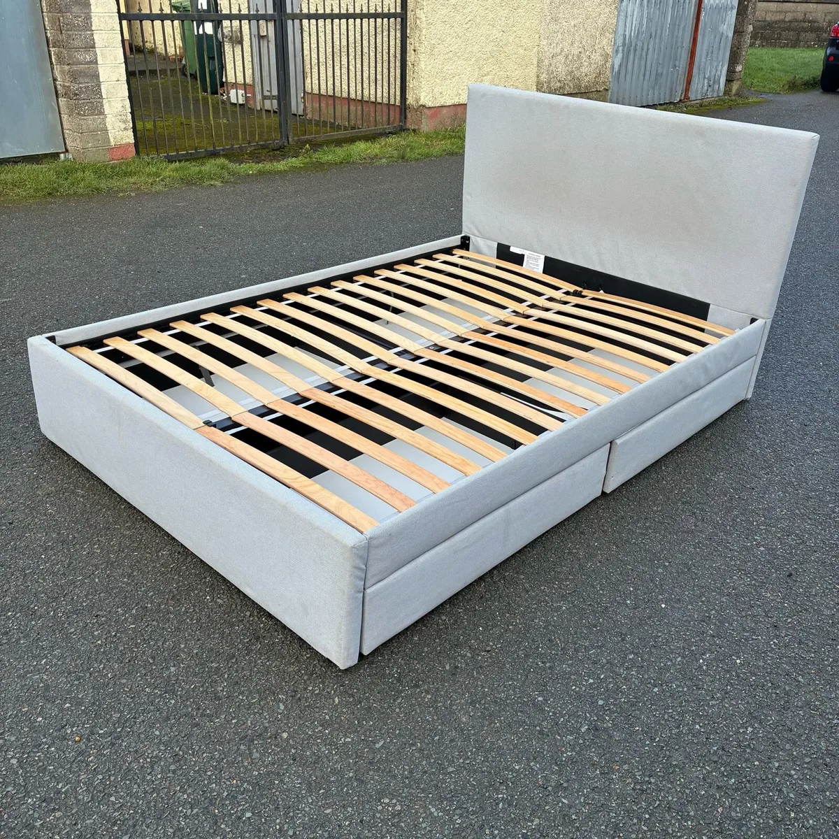 Grey double bed frame with 4 drawers & mattress - Image 4