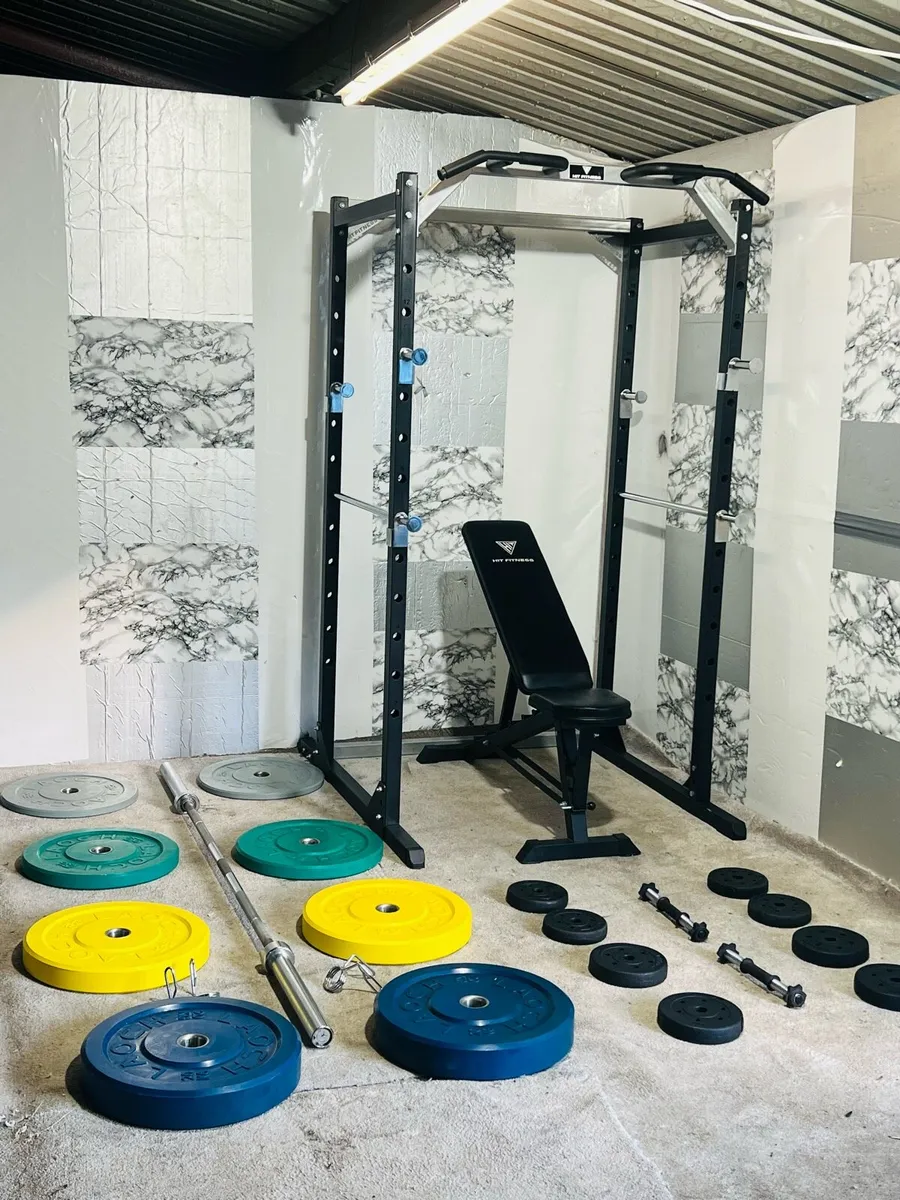 OLYMPIC WEIGHTLIFTING SET RACK WEIGHTS BENCH ETC - Image 4