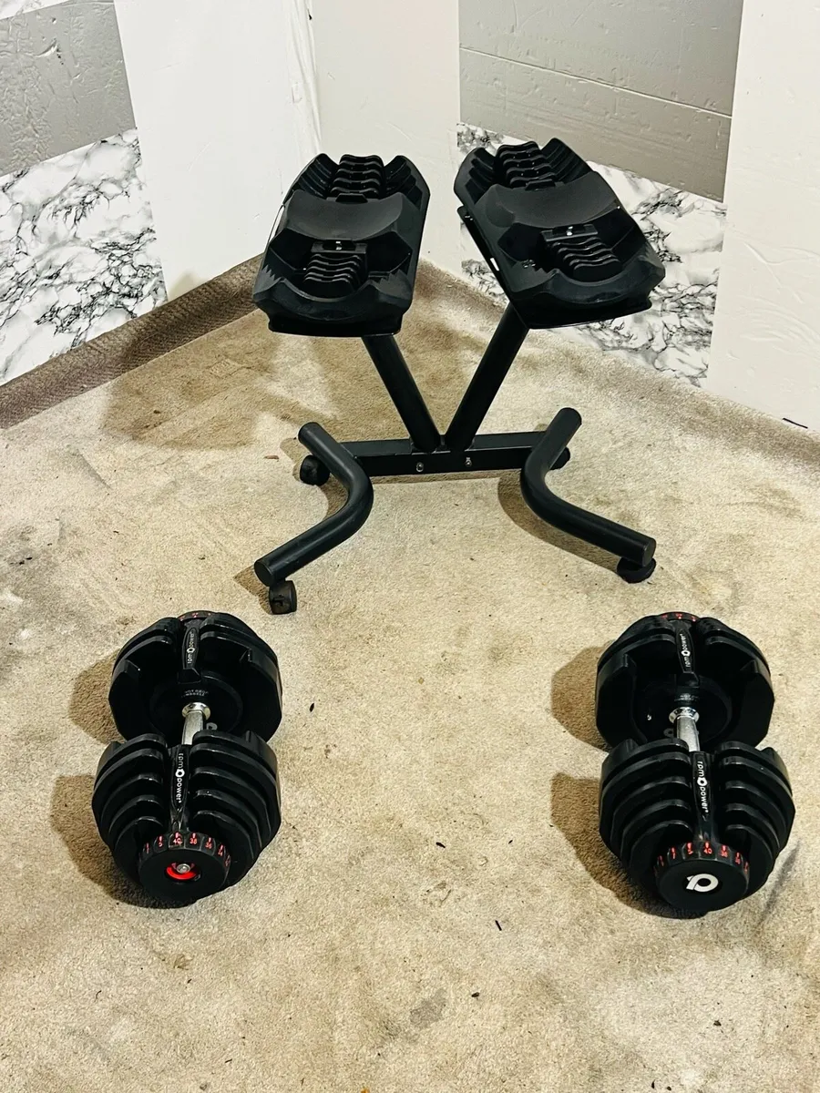 2 X 40KG ADJUSTABLE DUMBBELLS WITH STAND - Image 3