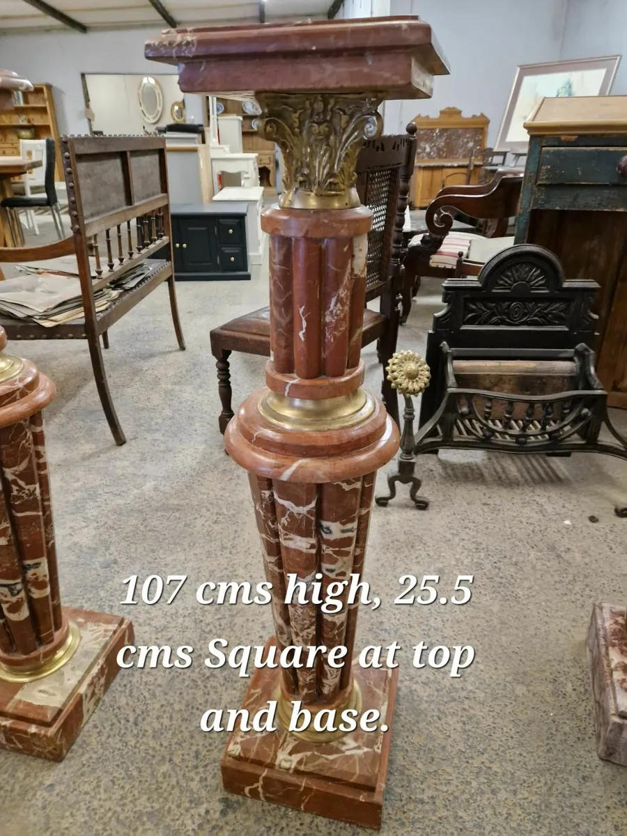 Pair vintage marble columns, pedestals - Image 3