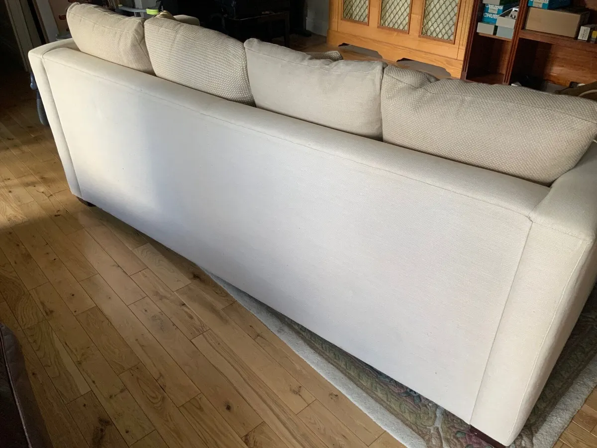7 foot  linen cream  couch with wooden legs - Image 2