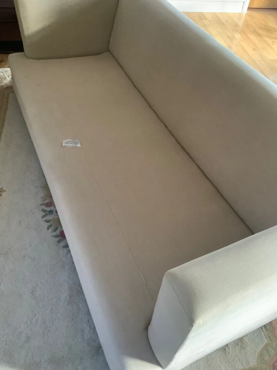 7 foot  linen cream  couch with wooden legs - Image 4