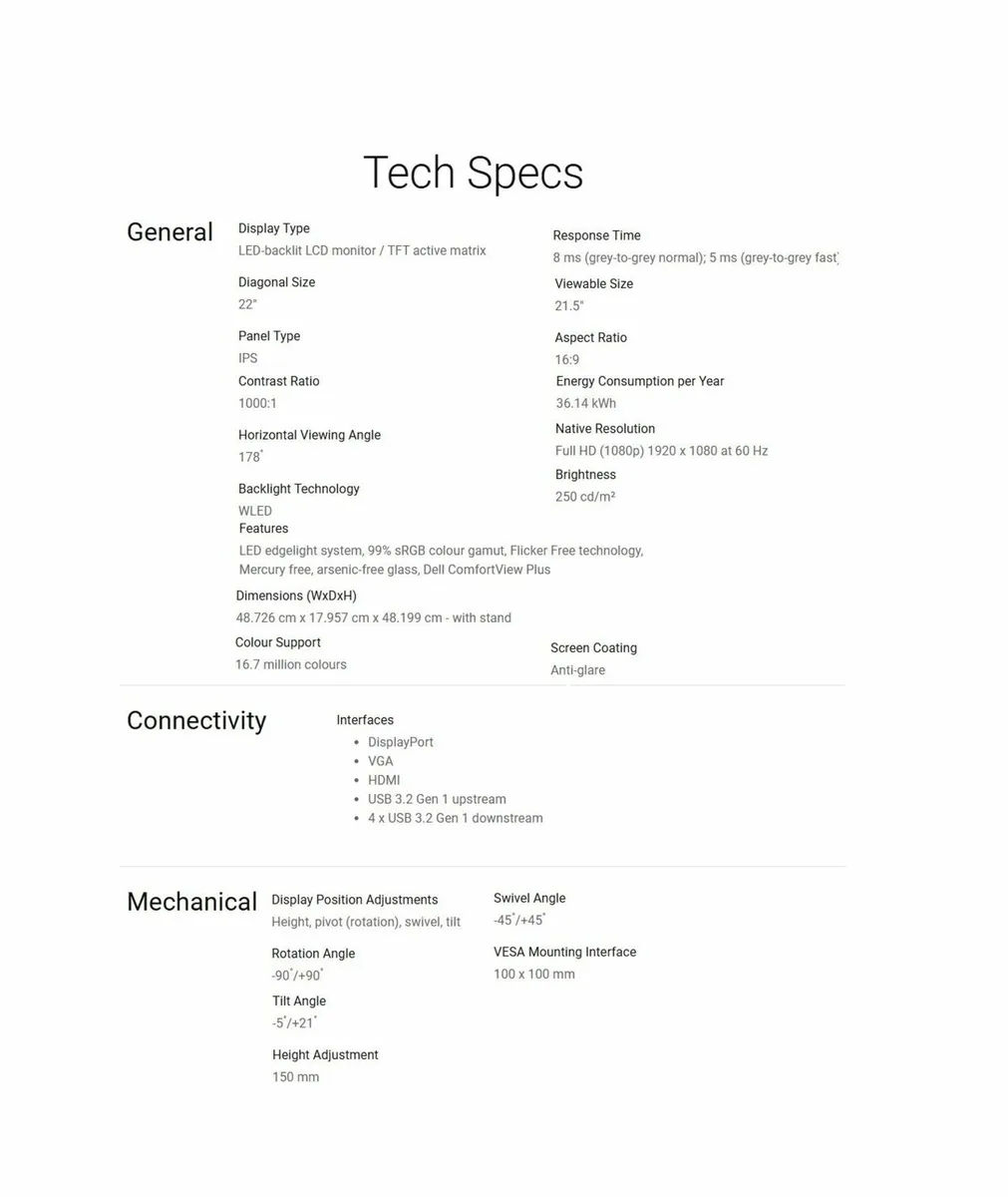 DELL H2222P 21.5" Monitor - Image 2