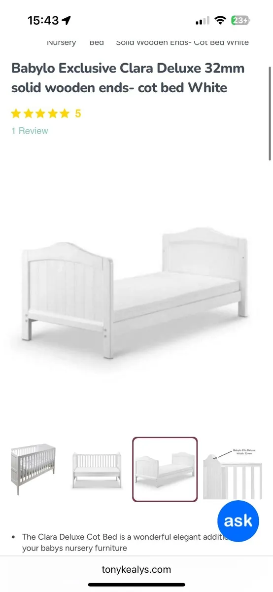 Cot bed including mattress perfect condition - Image 1