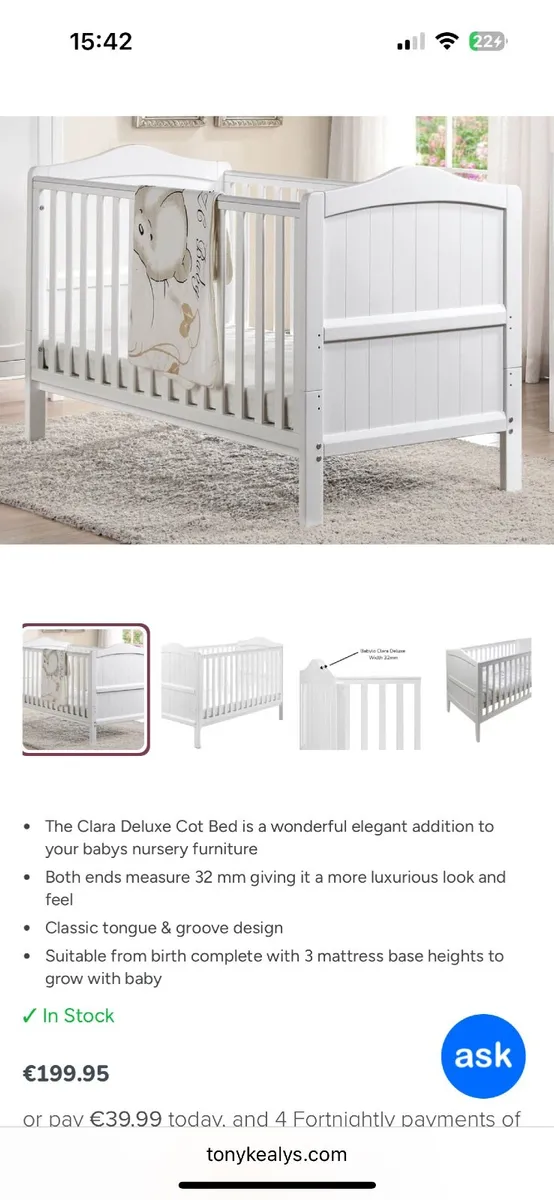 Cot bed including mattress perfect condition - Image 2