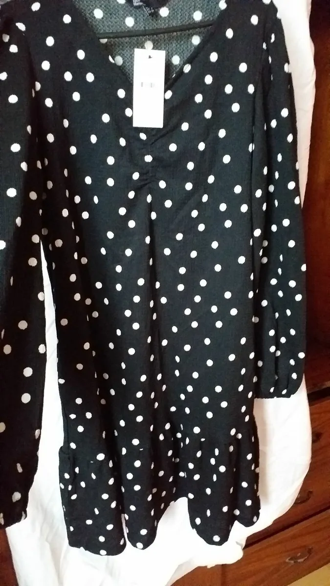 BRAND NEW  BLACK POLKA DOT DRESS - Image 1