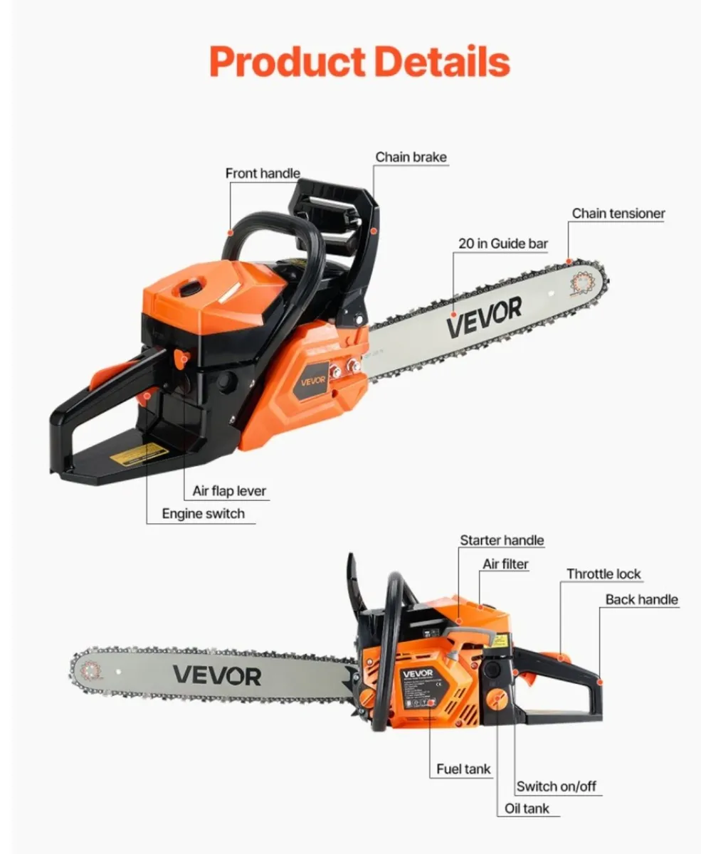 58cc chainsaw 20" bar - Image 2