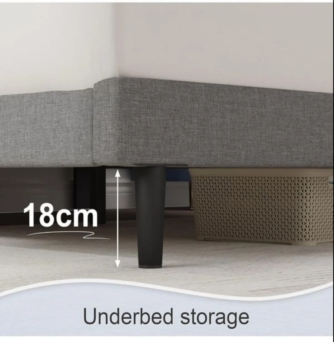 King Bed Frame, Light Grey, Upholstered Wooden Sla - Image 3