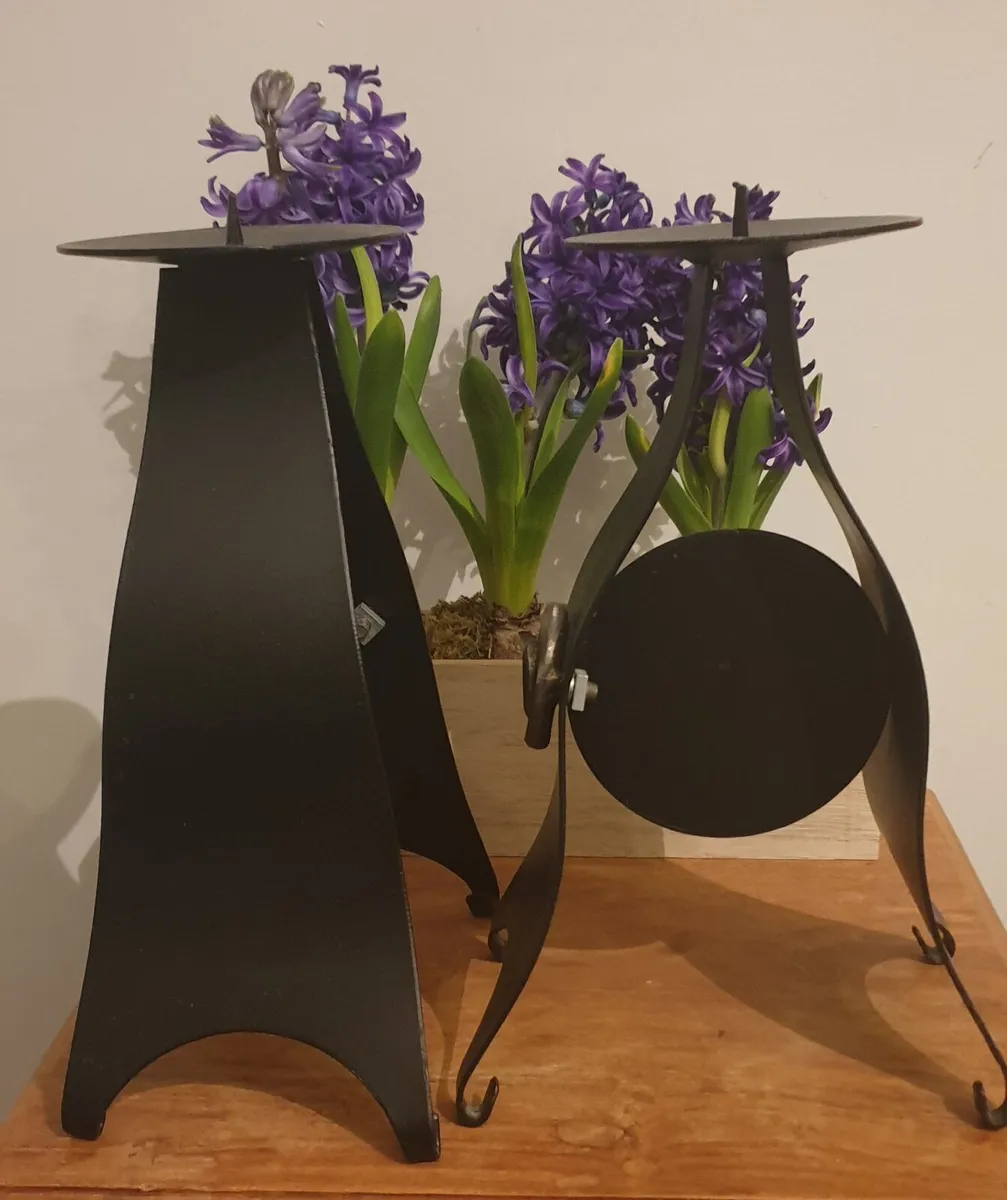 Pair of Tall Metal Candle Holders - Image 3