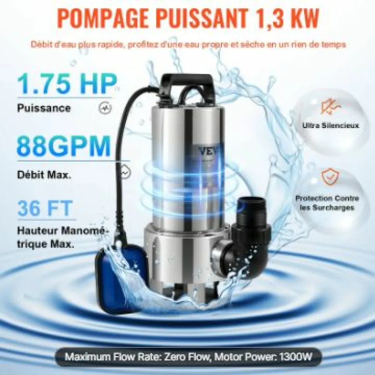 Submersible Water Pump, 1300W - Image 1
