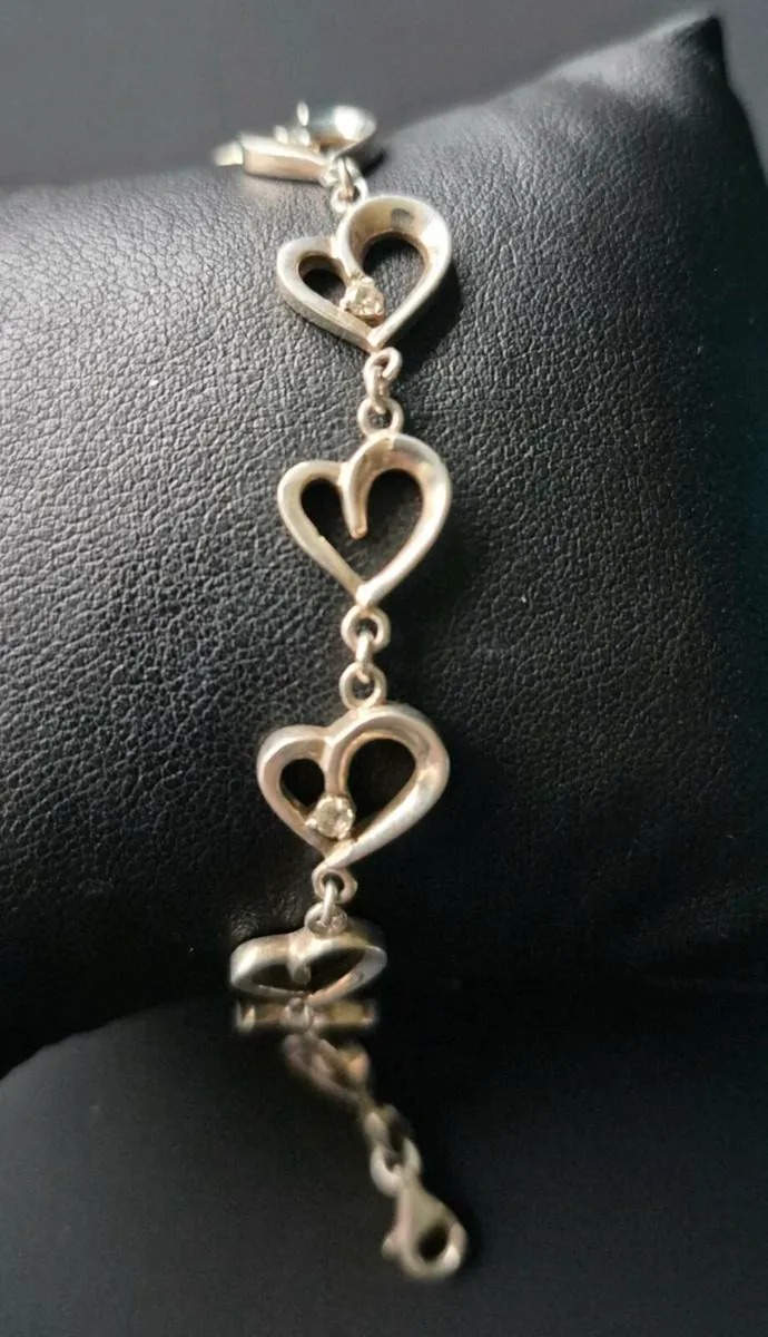 925 Silver Heart and CZ Bracelet - Image 1