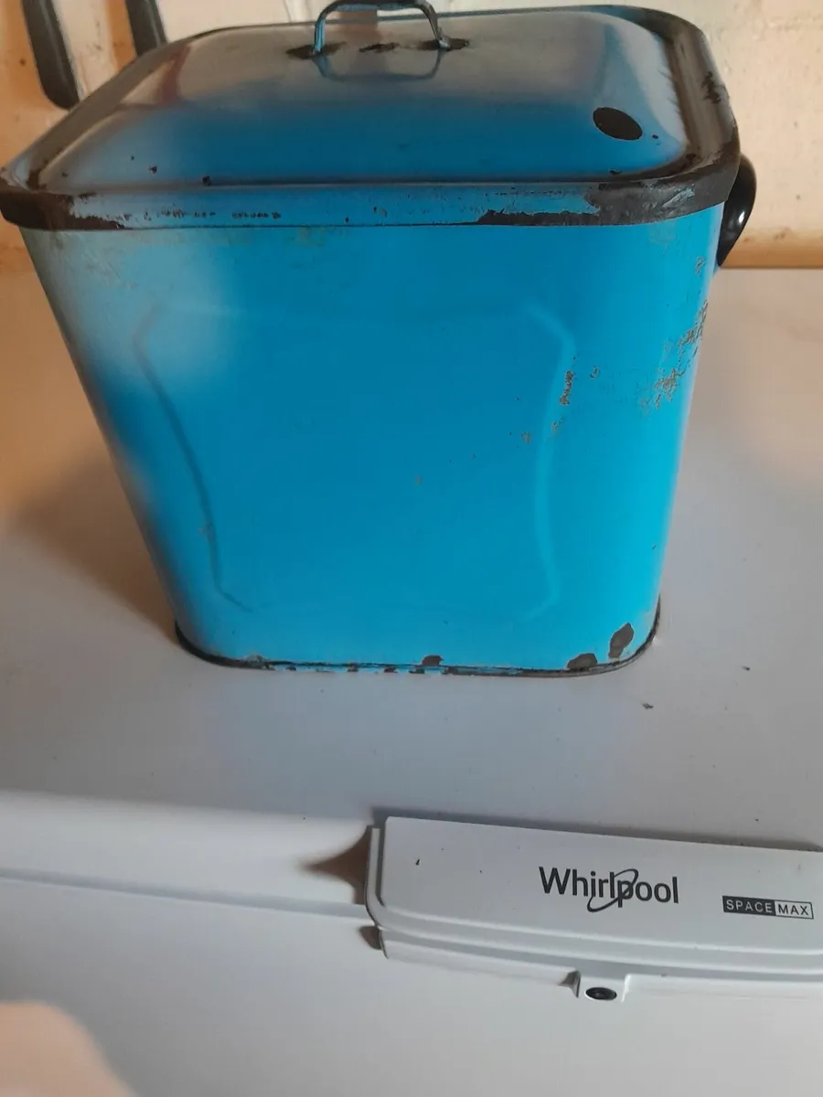 Vintage enamel  blue bread bin - Image 1