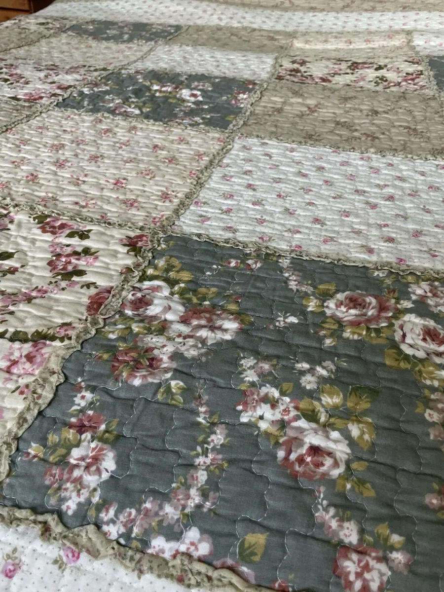 Large Quilted Patchwork Cotton Throw / Bedspread - Image 2