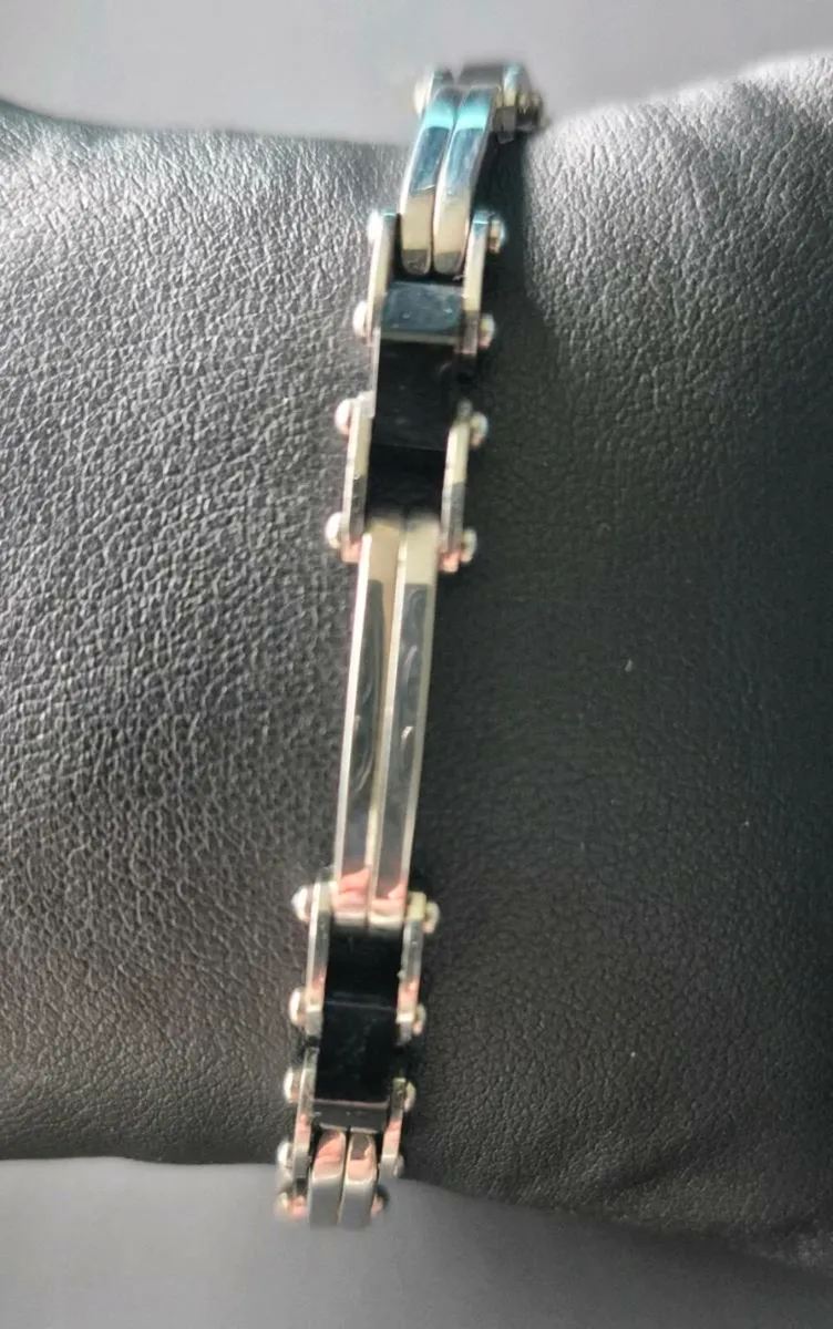 Men's "TSC" Stainless Steel & Onyx Bracelet - Image 1