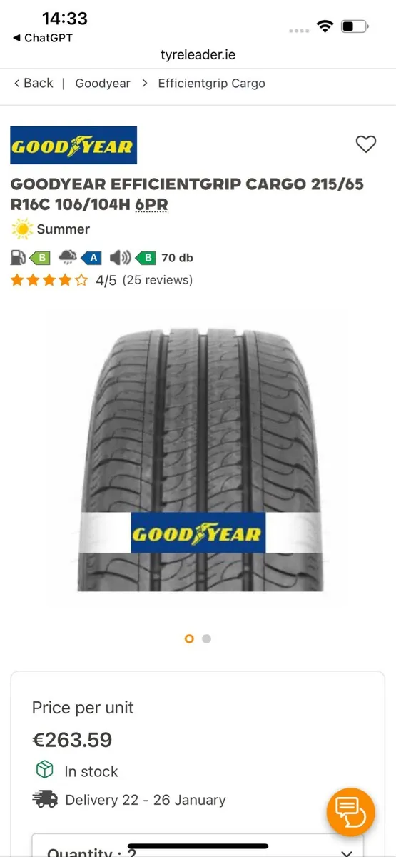 Goodyear Cargo Tyres x 2 - Image 1