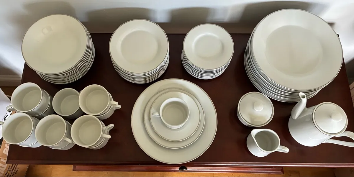 Elite China 12 Piece Set To Serve 12, White Silver - Image 2