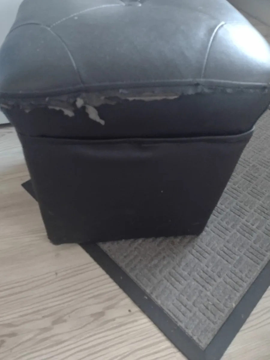 Black leather cube stool or footrest - Image 2