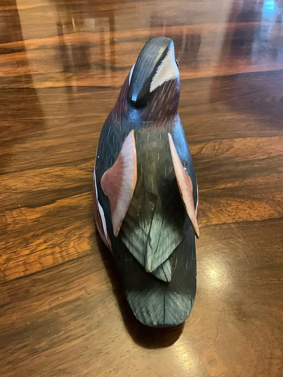 Wood Carved Mandarin Duck with Glass Eyes - Image 4