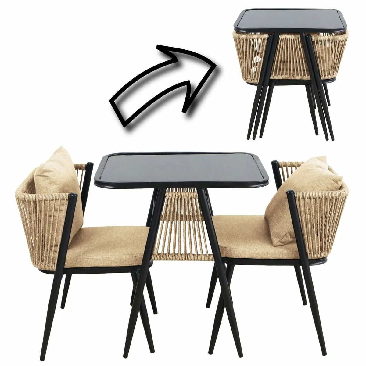 Patio Set – Beige Outdoor Table + 2 Chairs - Image 1