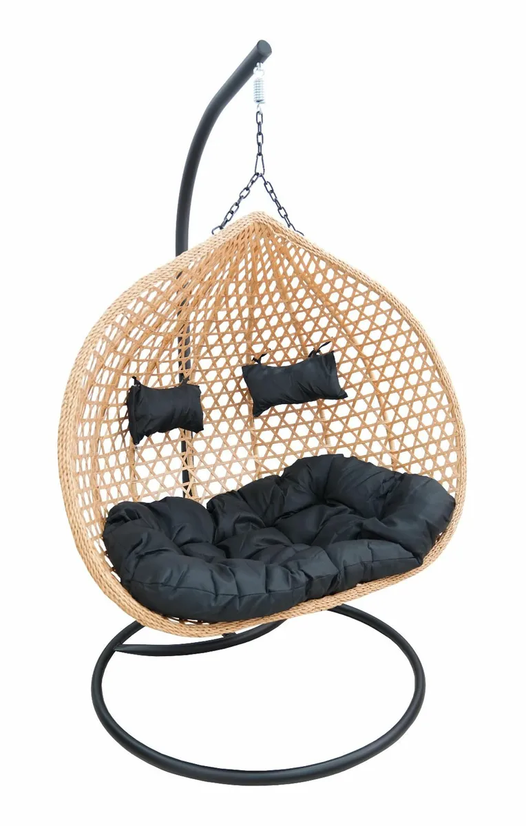 Double Hanging Egg Chair – Natural Rattan - Image 1