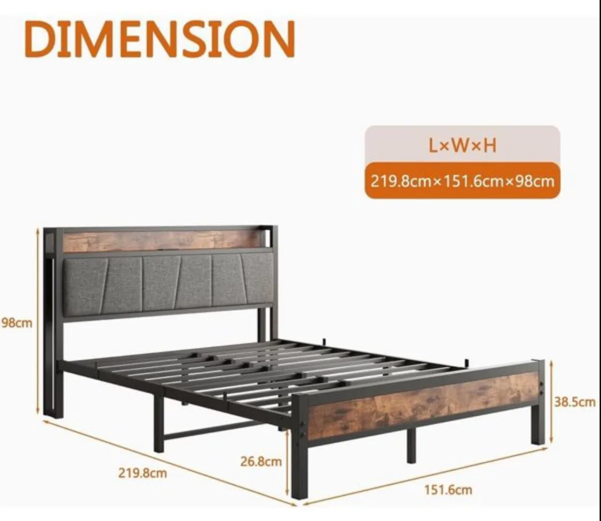 Kingsize Bed Base with Charging Station - Image 3