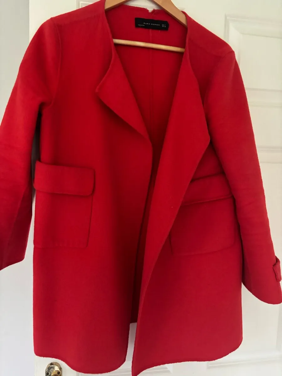 Zara red wool coat size large UK14 - Image 2