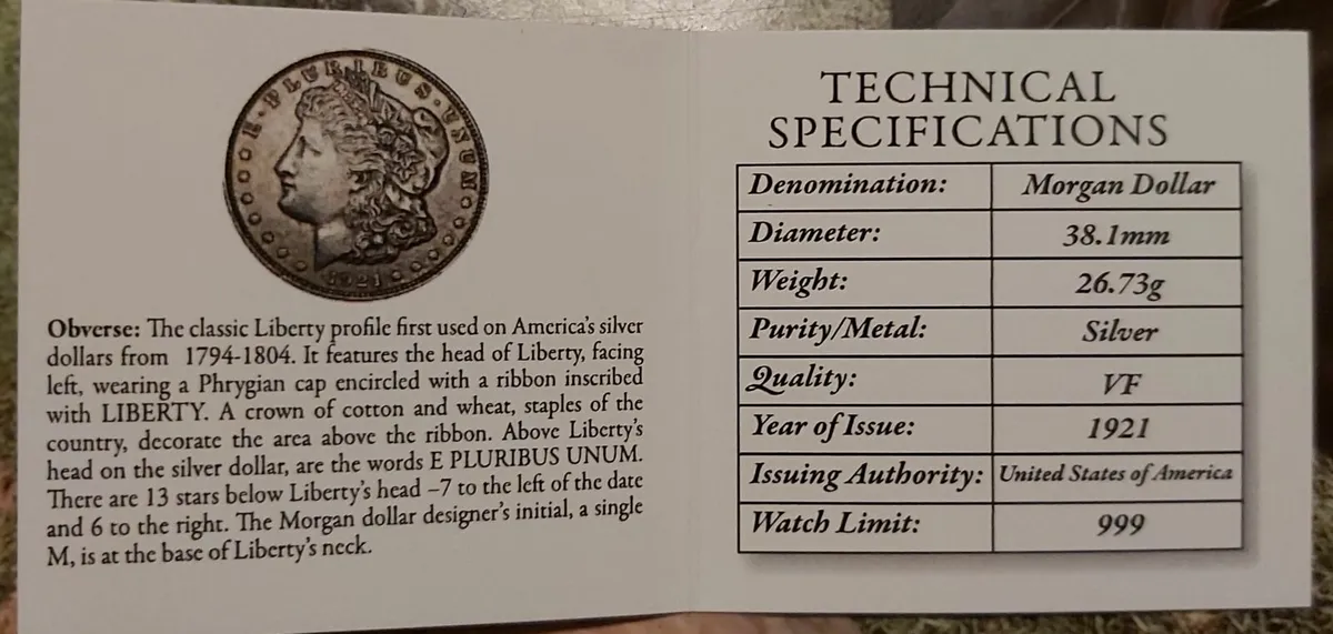 1921 morgan silver dollar watch - Image 2