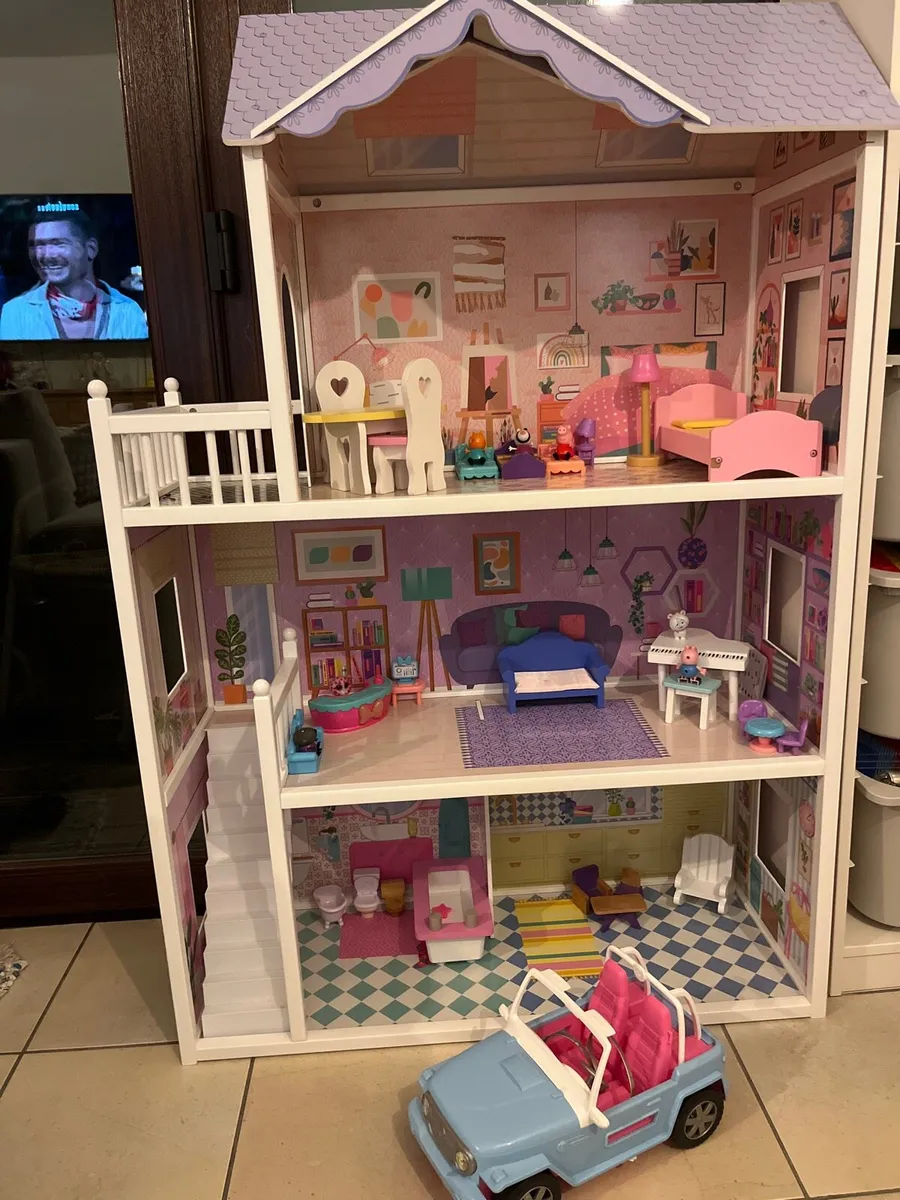 •	Luxury Wooden Dollhouse with Furniture Set