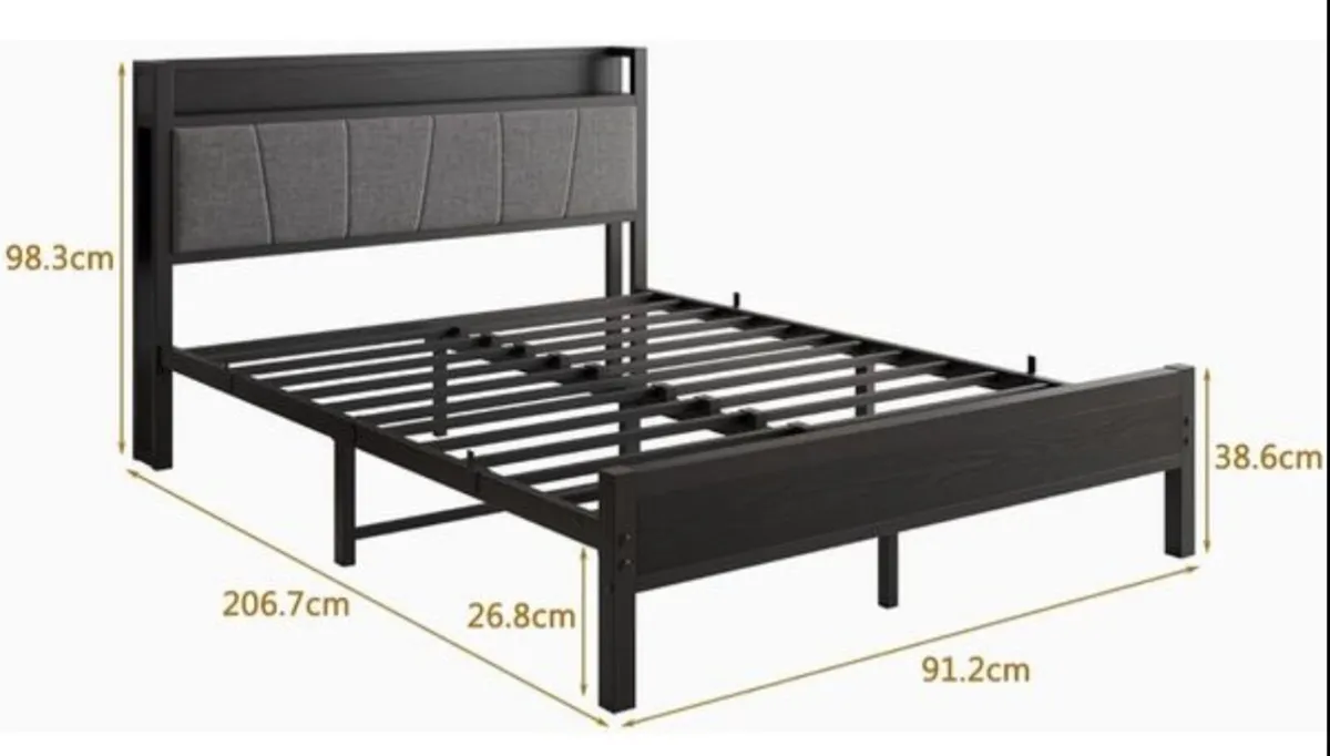 King Size Bed Frame with Wooden Storage Headboard - Image 4