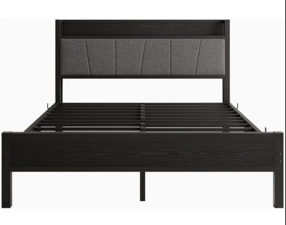 King Size Bed Frame with Wooden Storage Headboard - Image 3