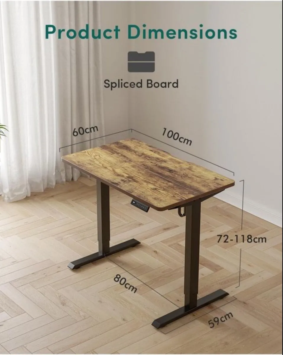 Electric Height Adjustable Standing Desk, 60x100cm - Image 1