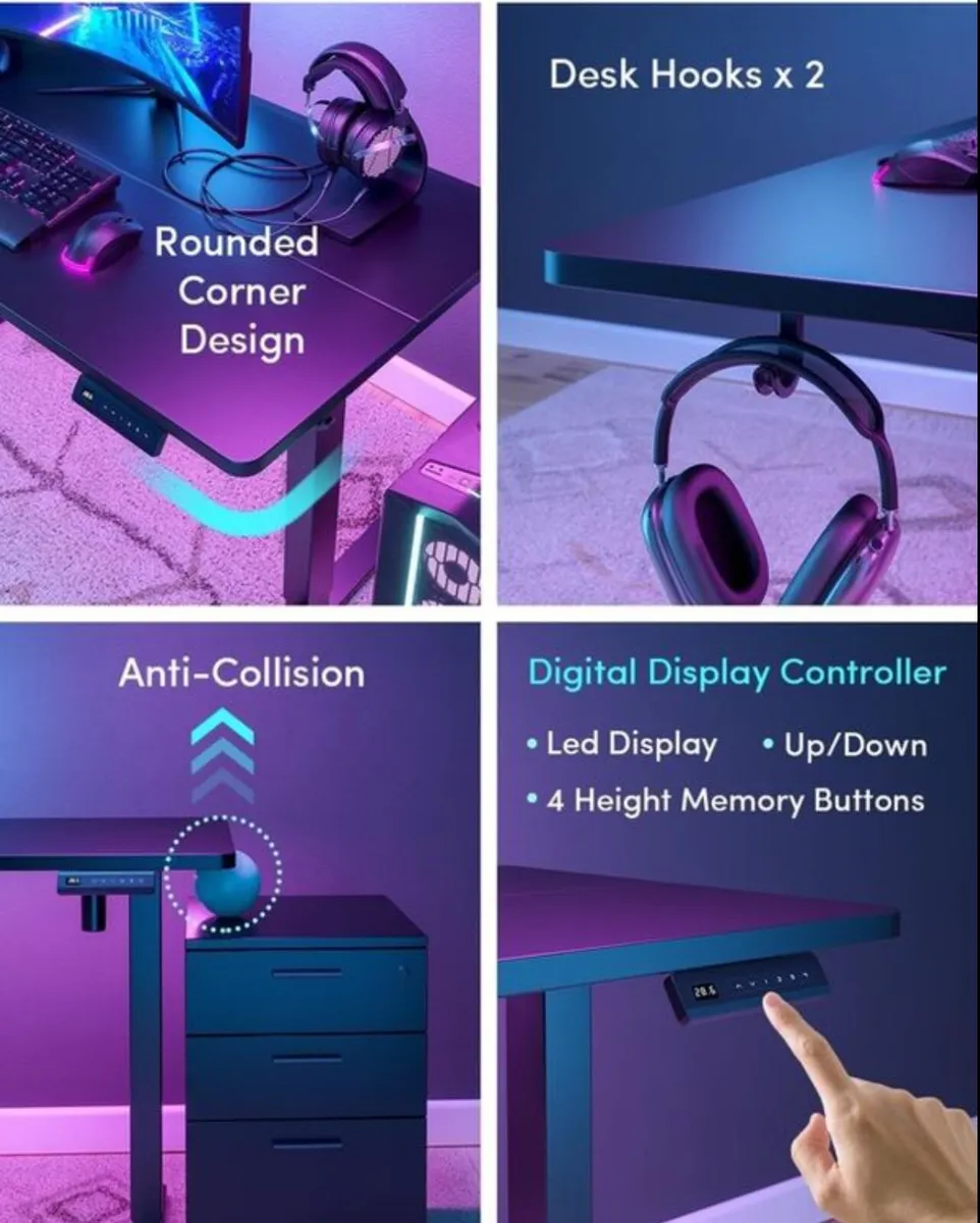 Electric Height Adjustable Standing Desk, 60x100cm - Image 4