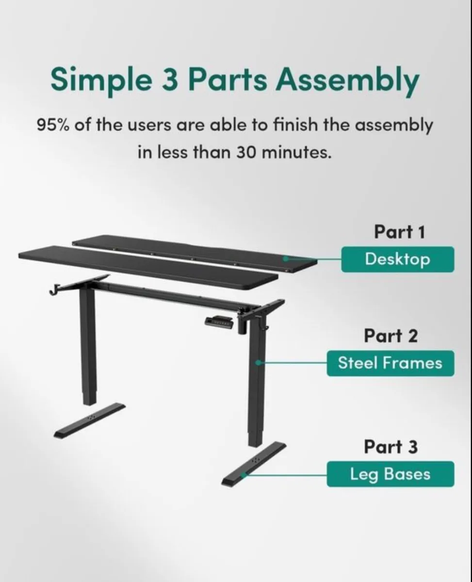 Electric Height Adjustable Standing Desk, 60x100cm - Image 3