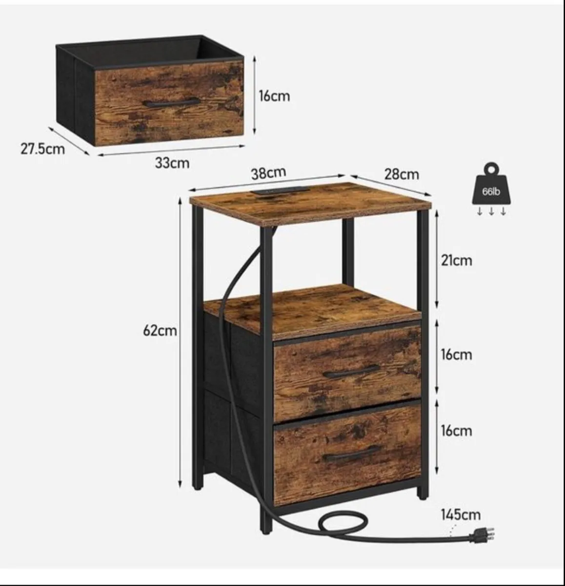 Set 2 of Bedside Table with Charging Station, Side - Image 2