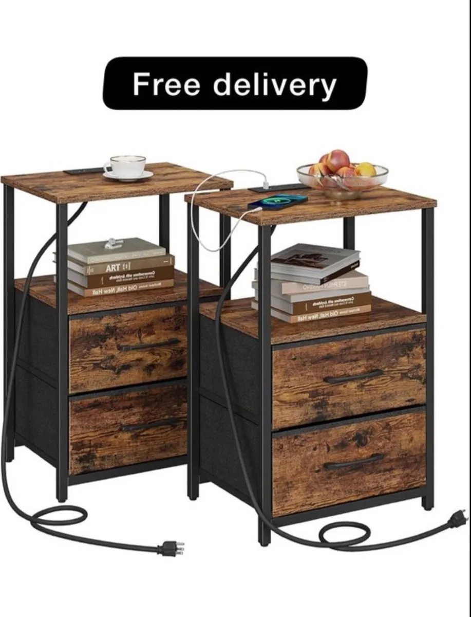 Set 2 of Bedside Table with Charging Station, Side - Image 1