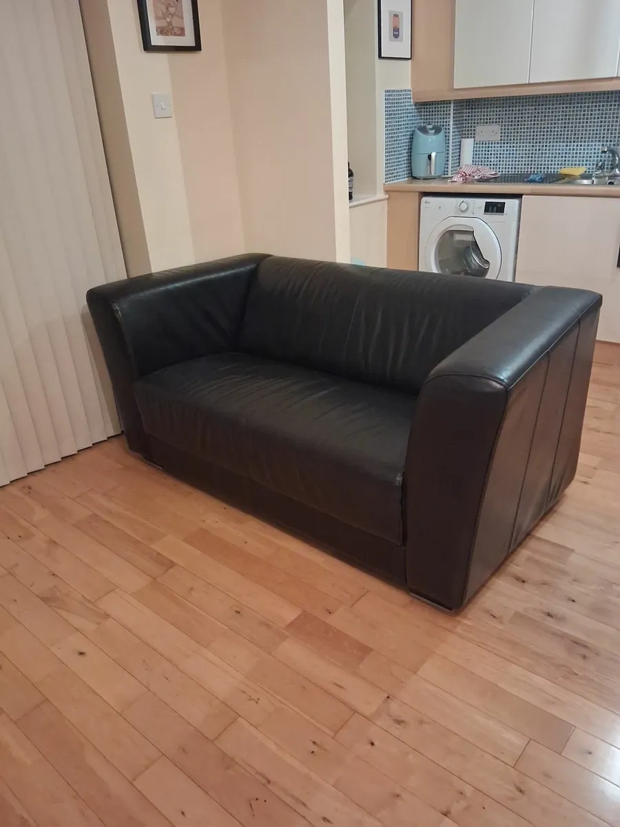 Two seater real leather sofa - Image 1